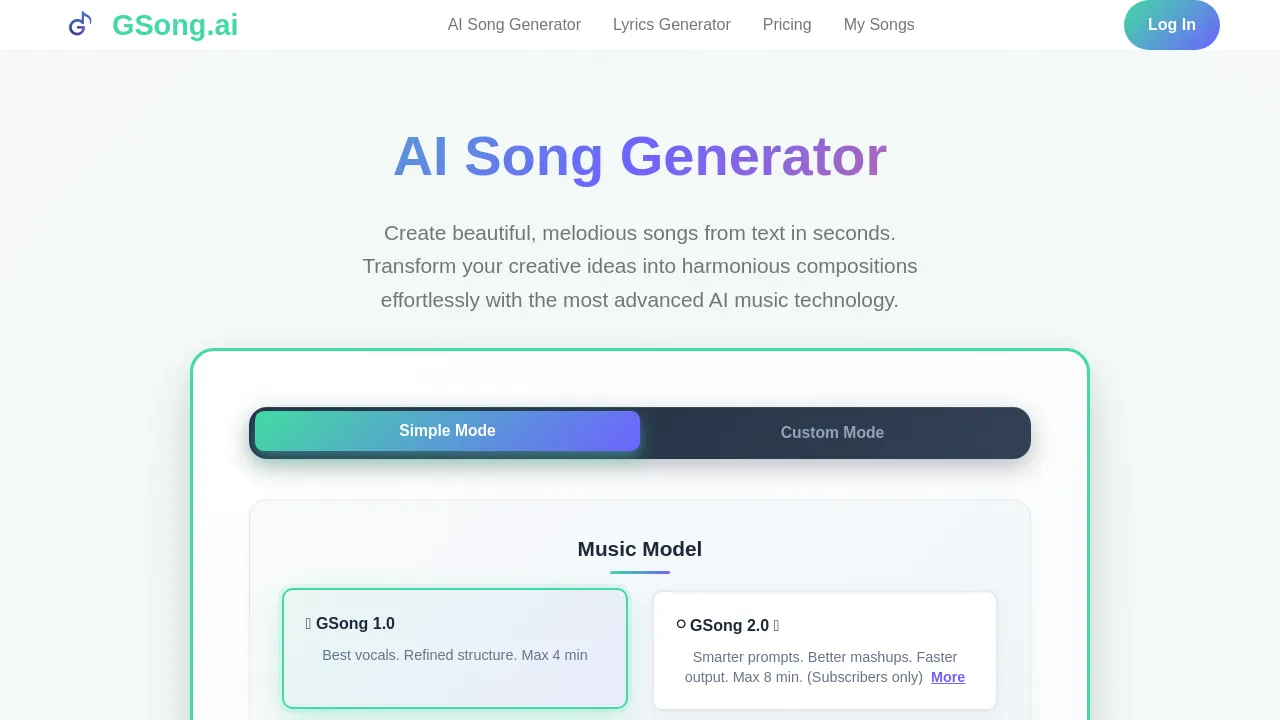 GSong AI - Create beautiful, melodious songs from text in seconds