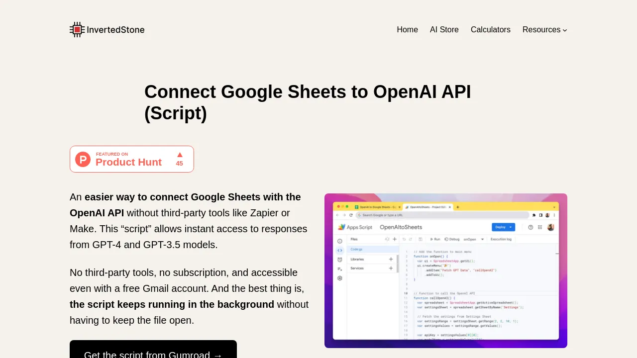 Google Sheets + OpenAI API screenshot