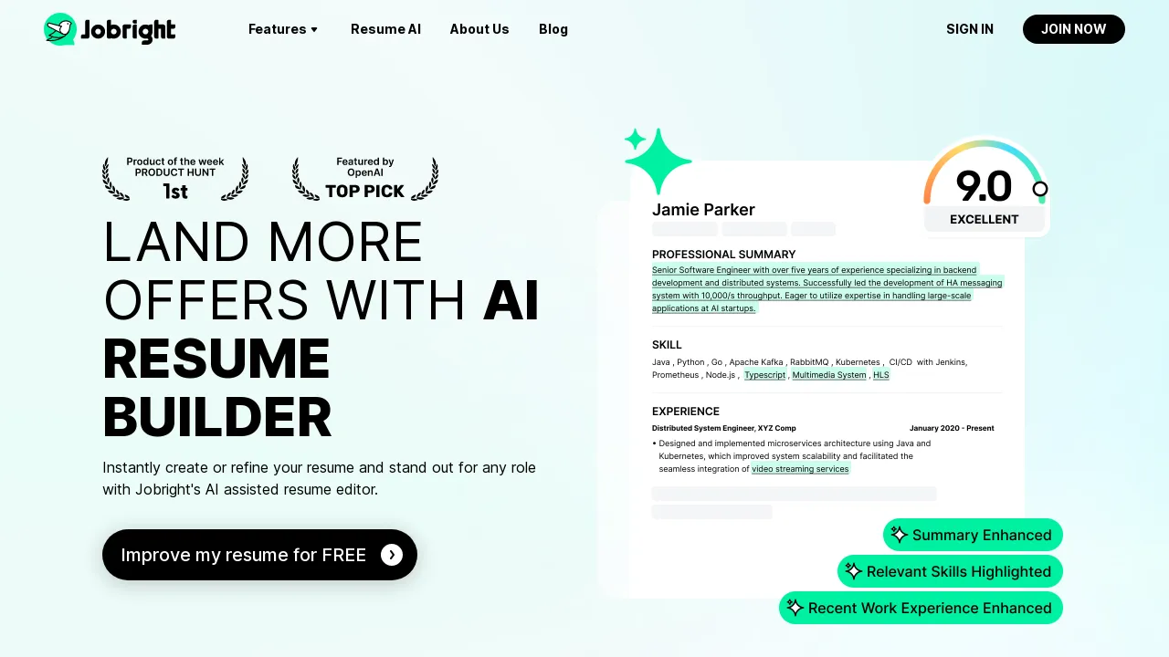 Jobright AI Resume Builder screenshot