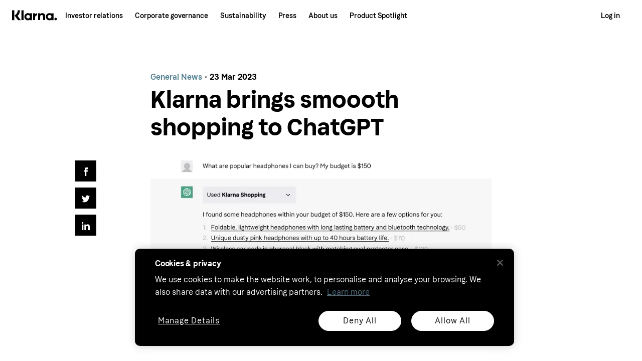 Klarna ChatGPT plugin screenshot