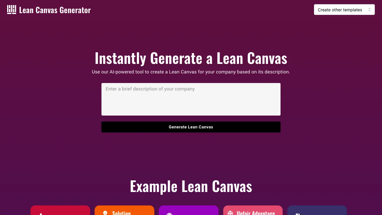 Lean Canvas screenshot