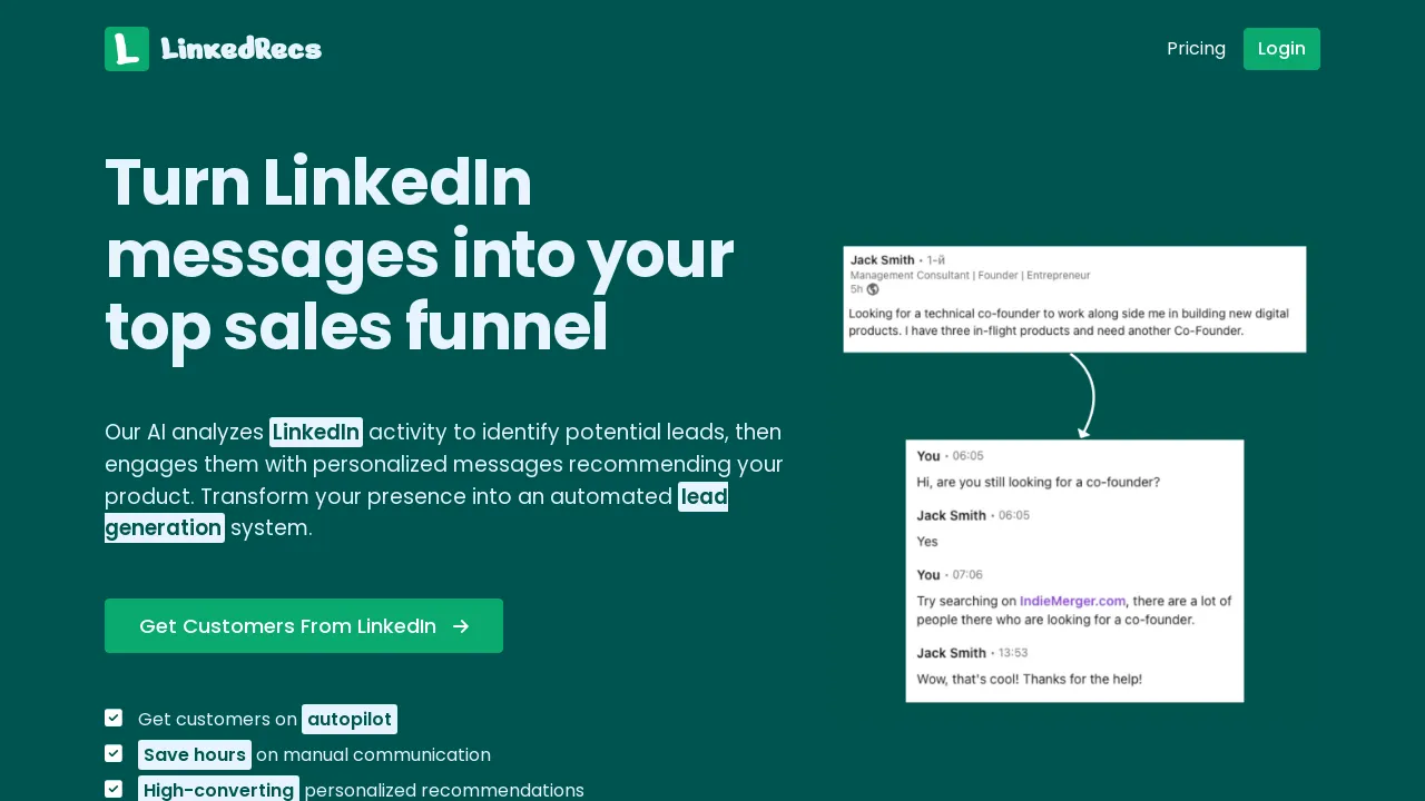LinkedRecs screenshot