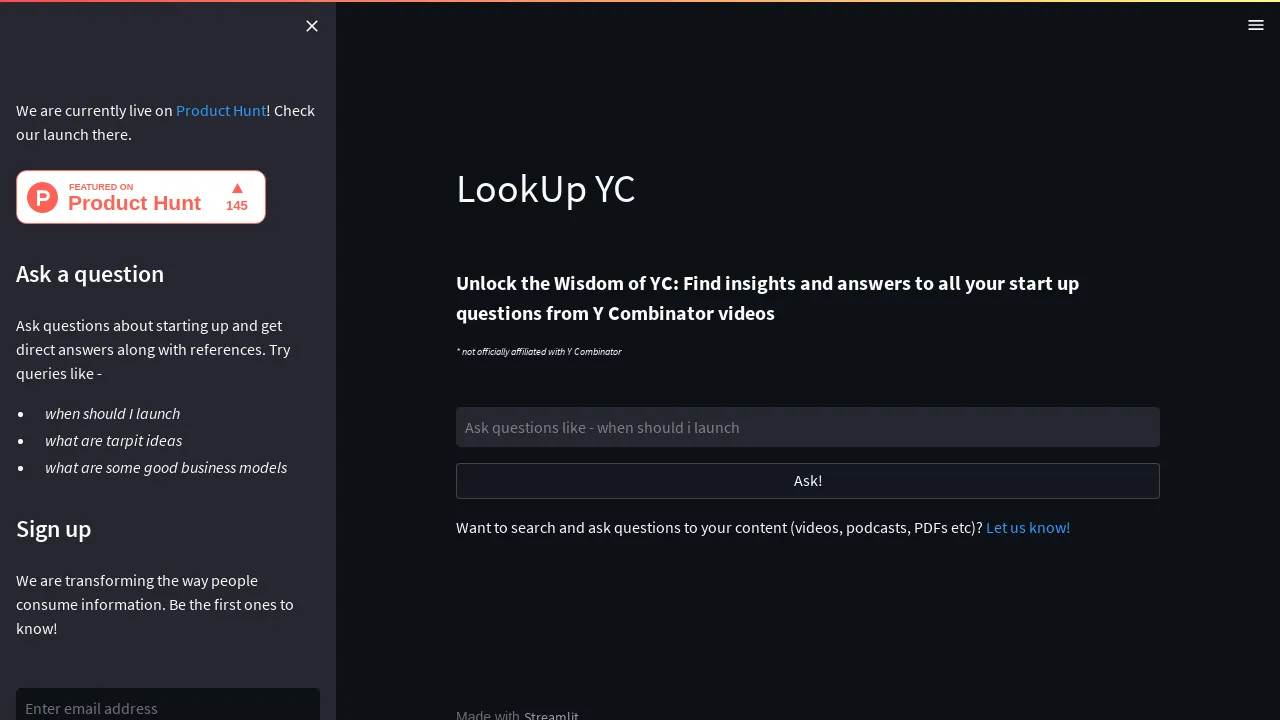 LookUp YC screenshot