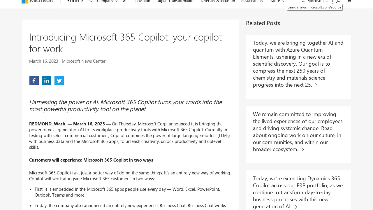 Microsoft 365 Co-pilot screenshot