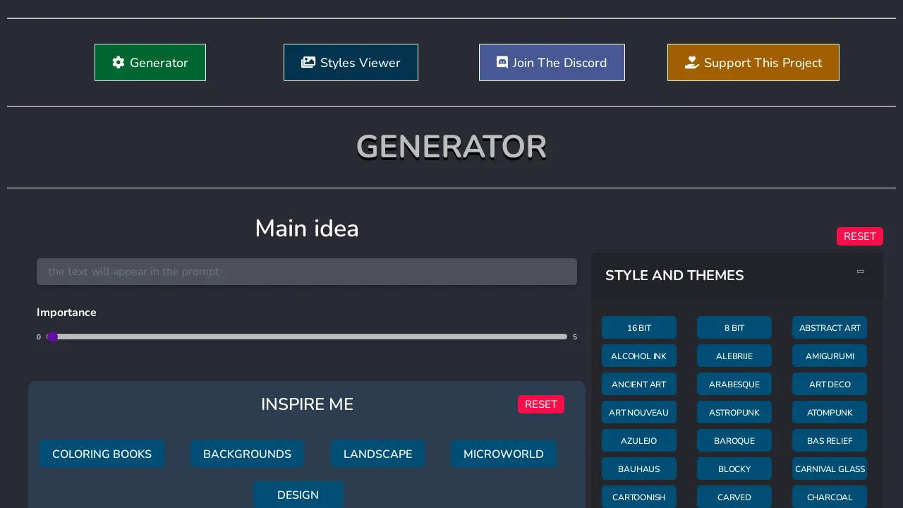 Midjourney Prompts Generator screenshot