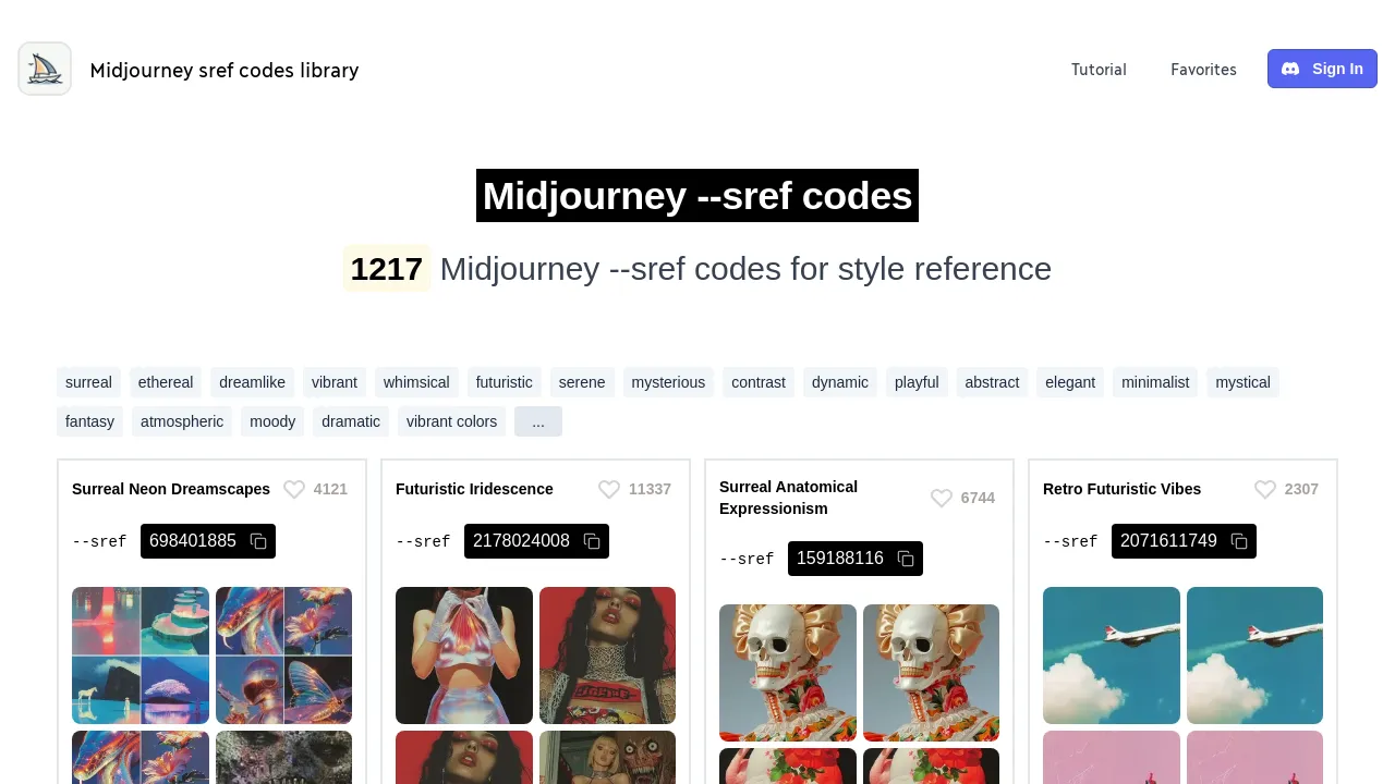 Midjourney Sref Library screenshot