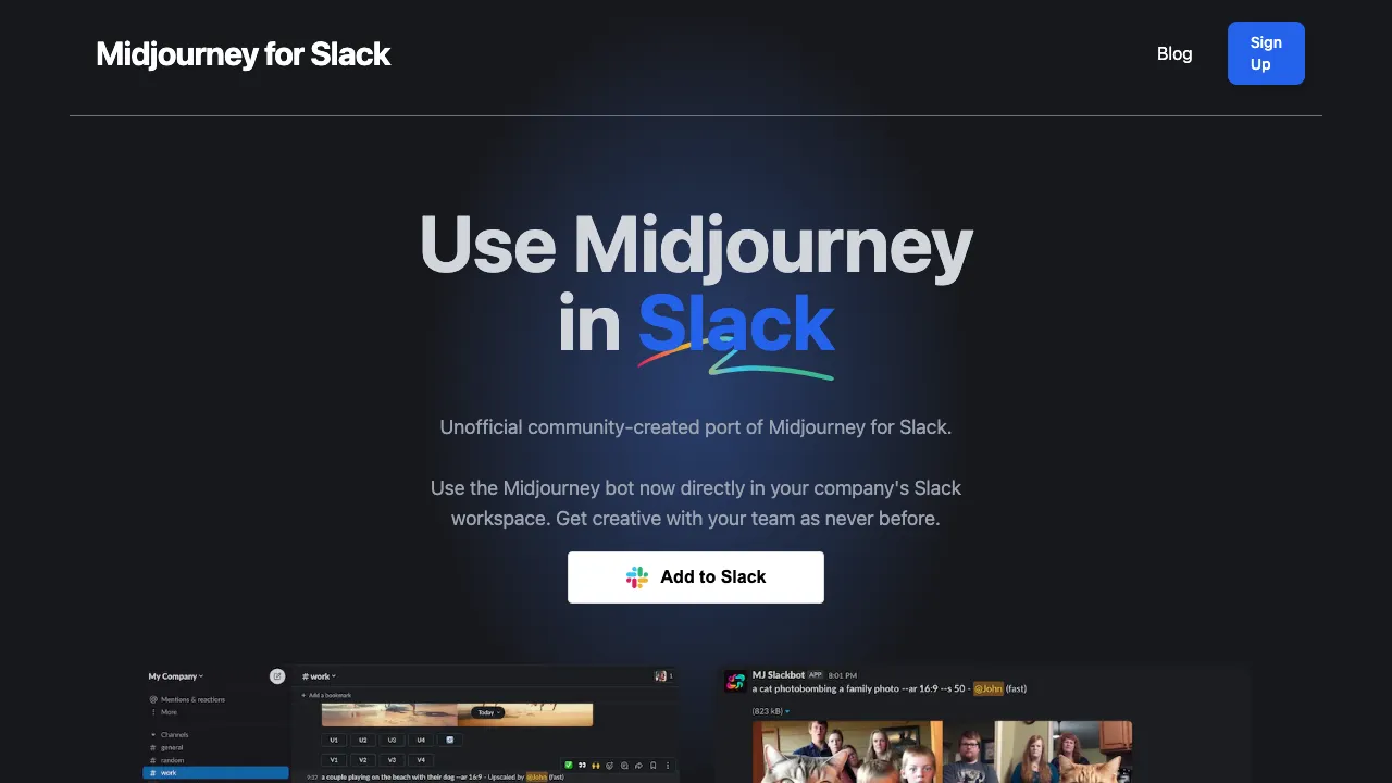 Midjourney for Slack screenshot