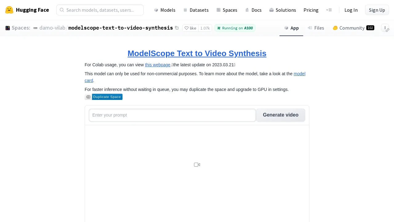ModelScope Text-To-Video screenshot