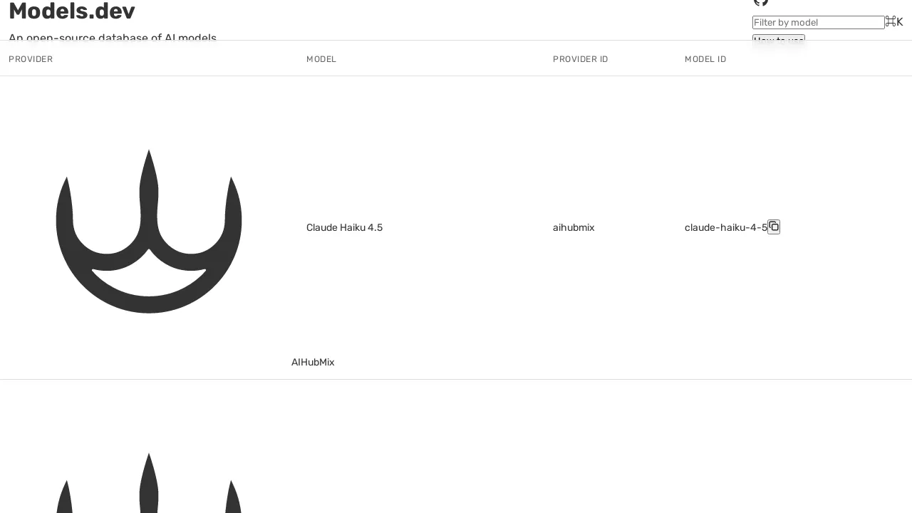 Models.dev screenshot