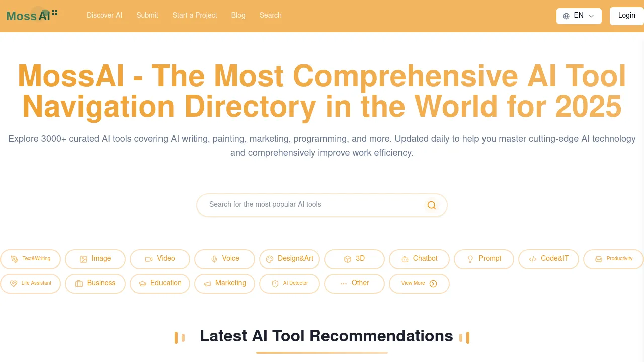 MossAI - Global AI Tool Navigation Directory | The Ideal Platform to Discover Quality AI Tools