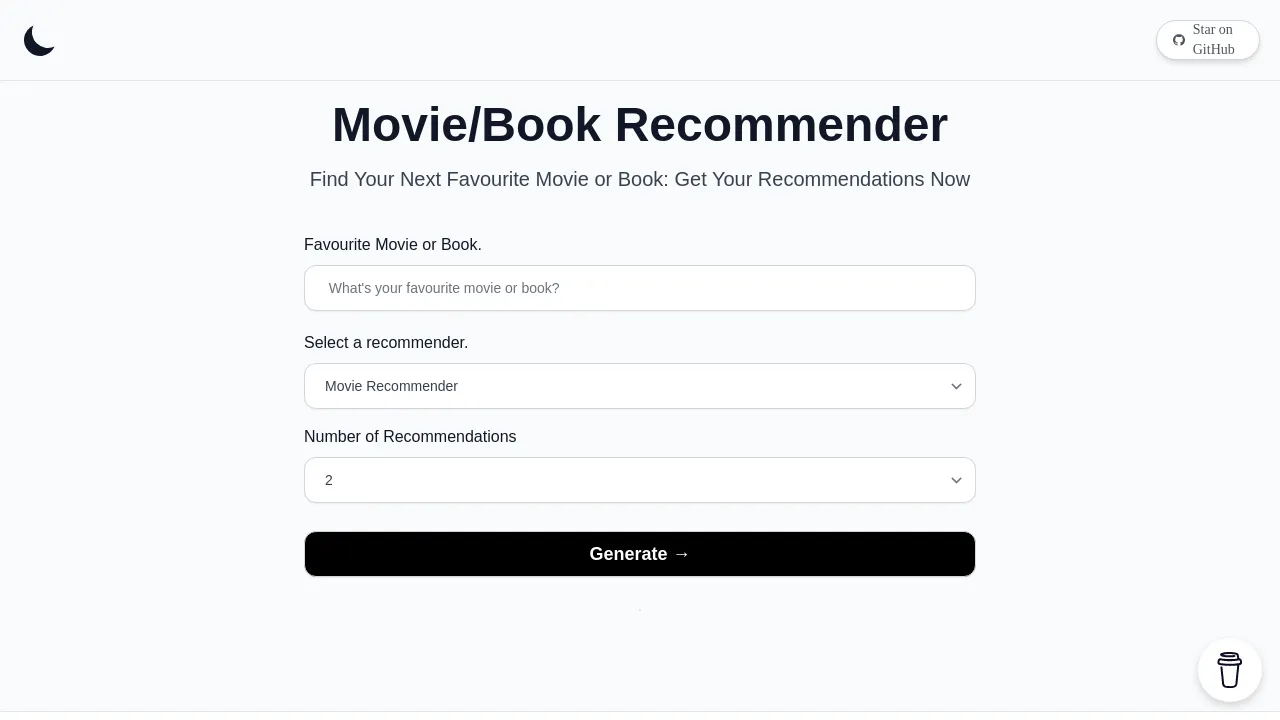 Movie & Book Recommender screenshot