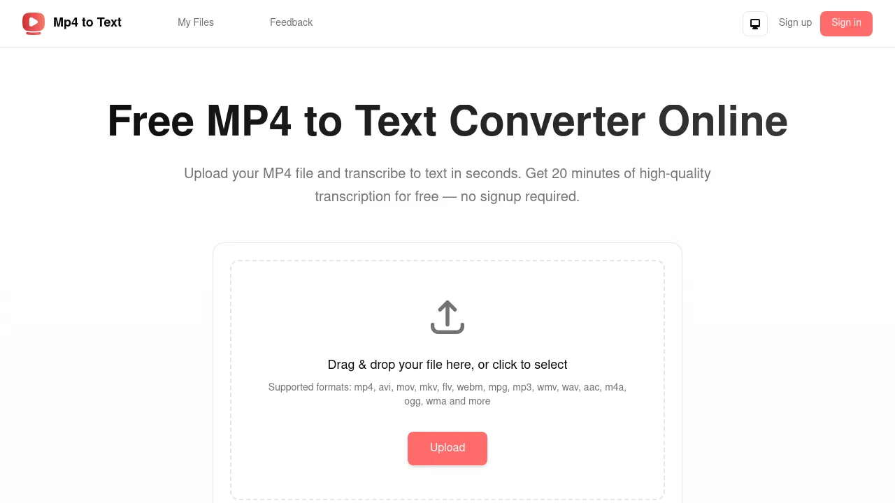 Mp4 to Text - Transcribe MP4 to Text Online Free | No Sign Up Required screenshot
