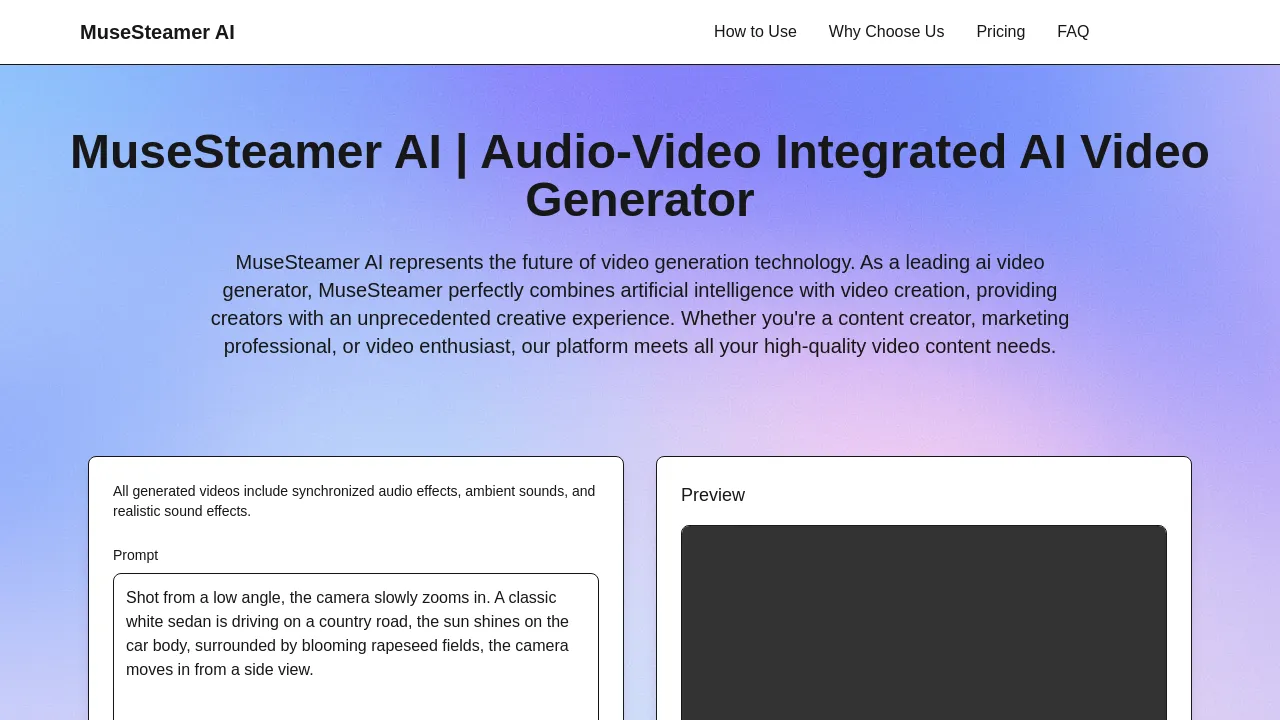 MuseSteamer AI | Audio-Video Integrated AI Video Generator