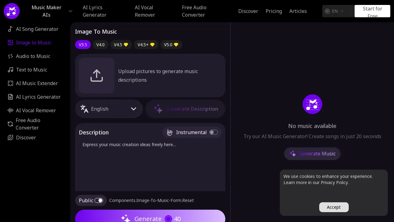 Music Maker AI Image to Music: Free Generator Powered by Suno AI - Create Songs from Pictures