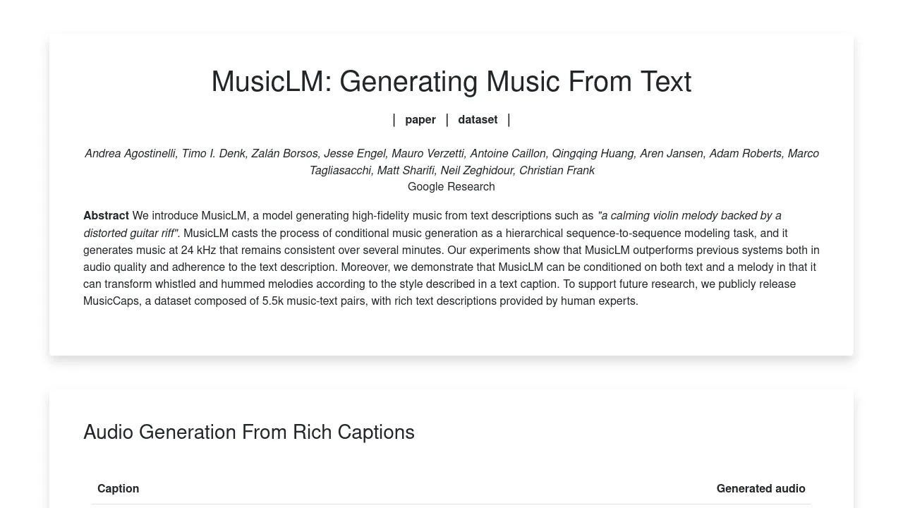 MusicLM screenshot
