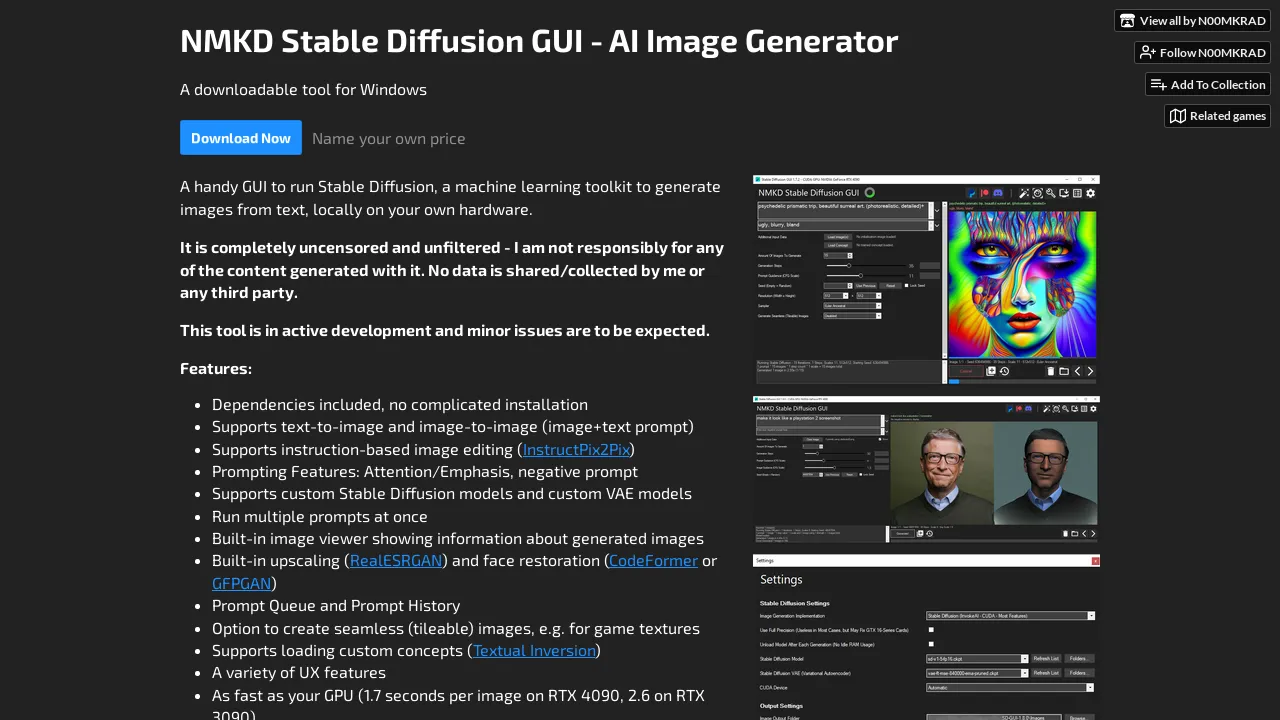 NMKD Stable Diffusion screenshot