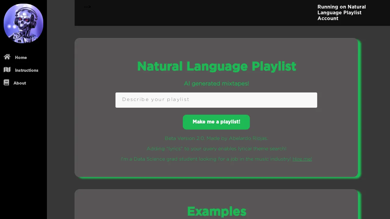 Natural Language Playlist screenshot