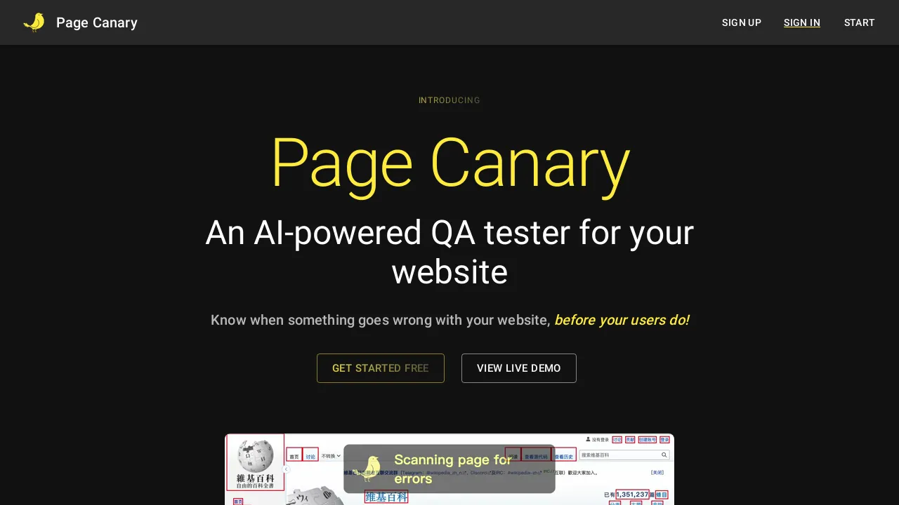 Page Canary screenshot