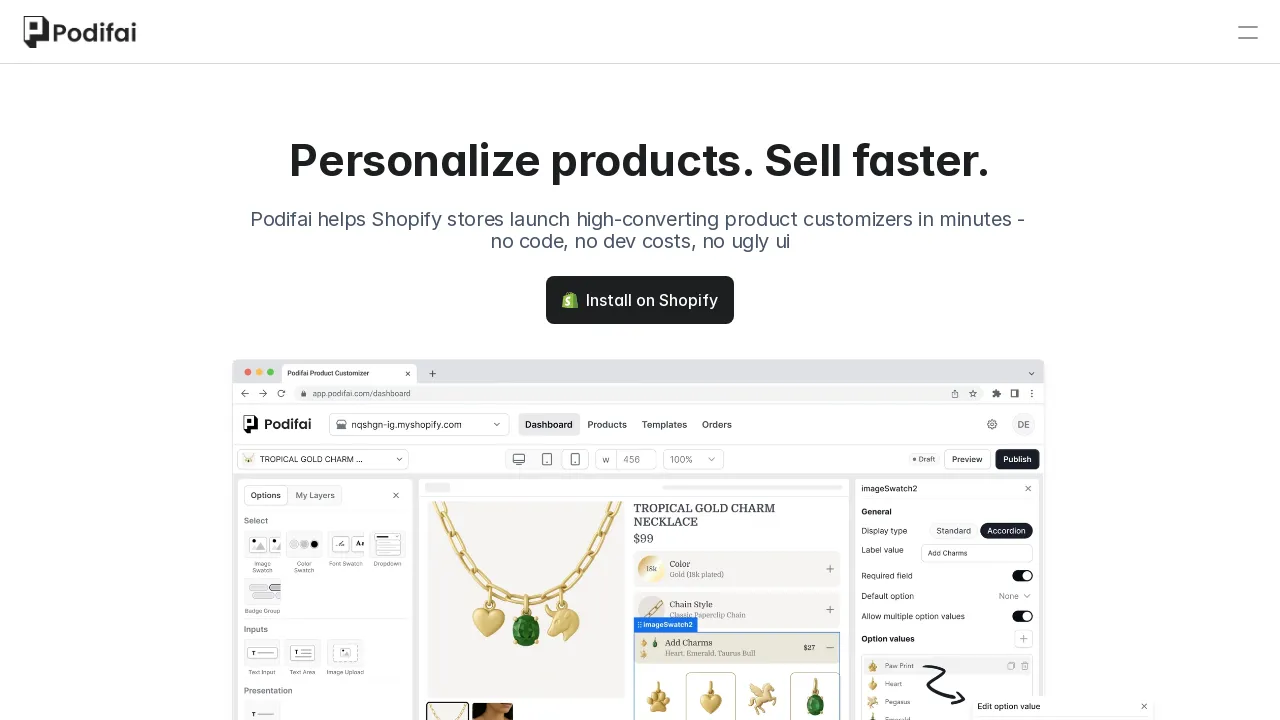 Podifai: Fast No-Code Shopify Product Customizer
