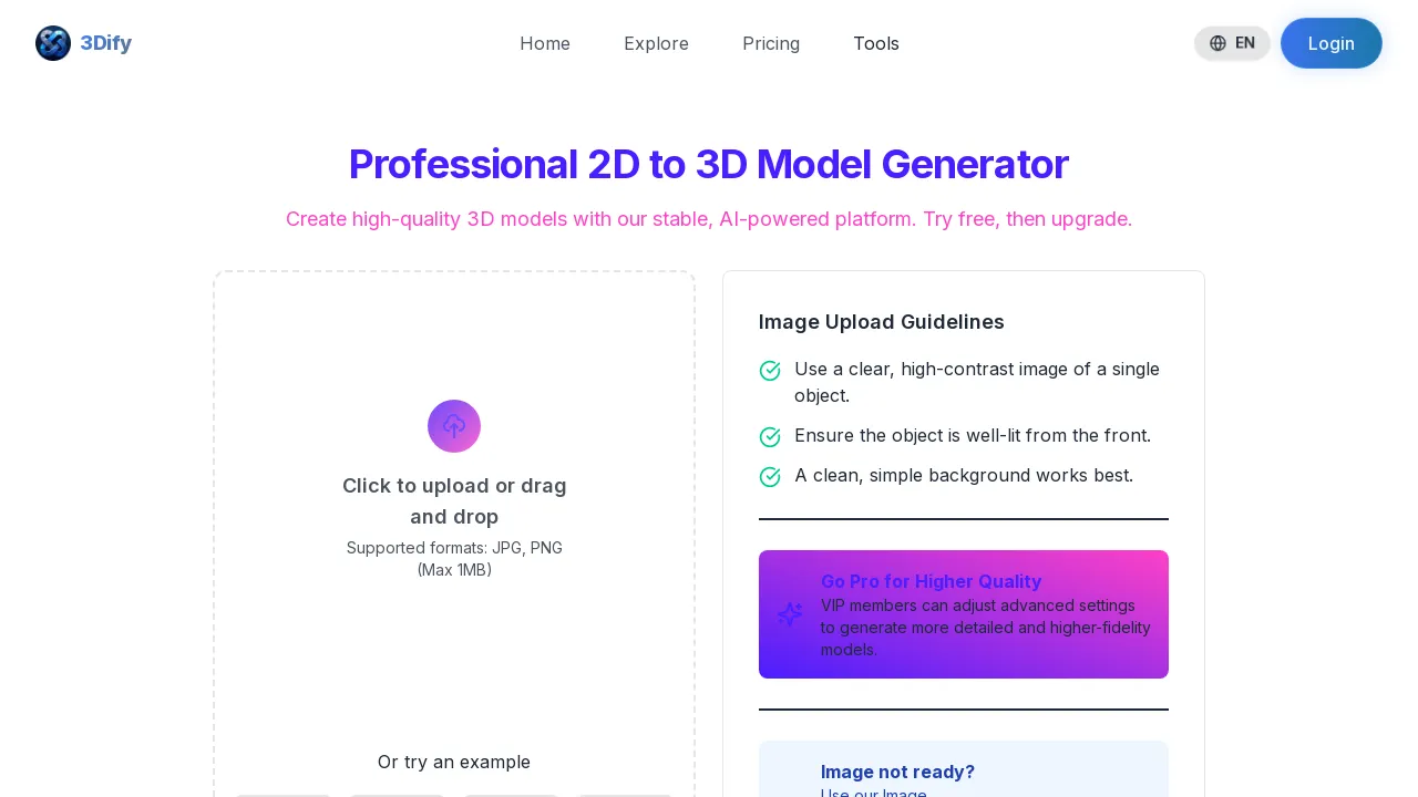 Professional 2D to 3D Model Generator