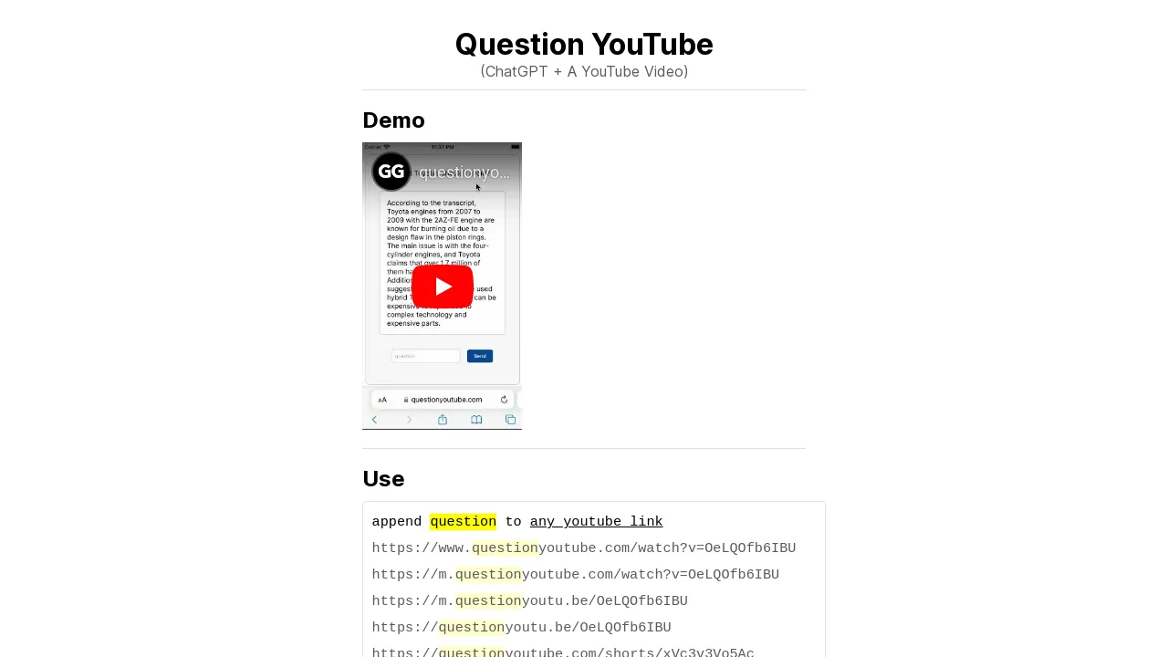 Questionyoutube screenshot