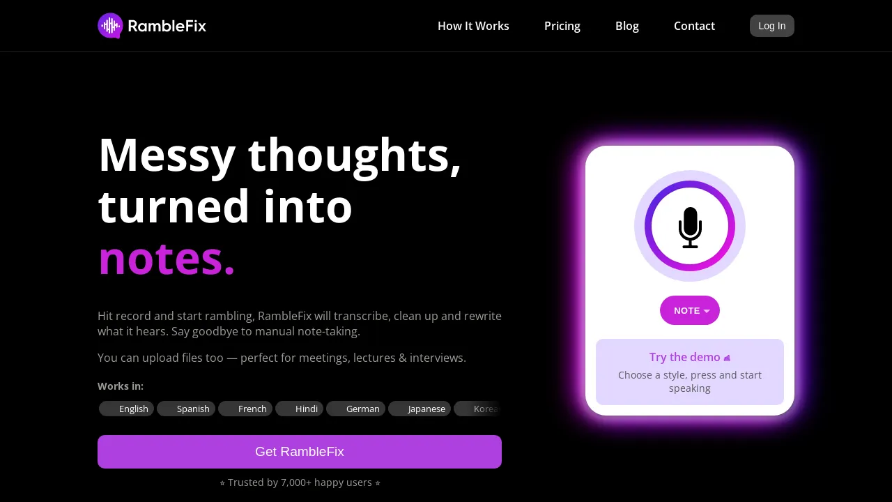 RambleFix: AI-Powered Speech-to-Text Transcription Tool screenshot