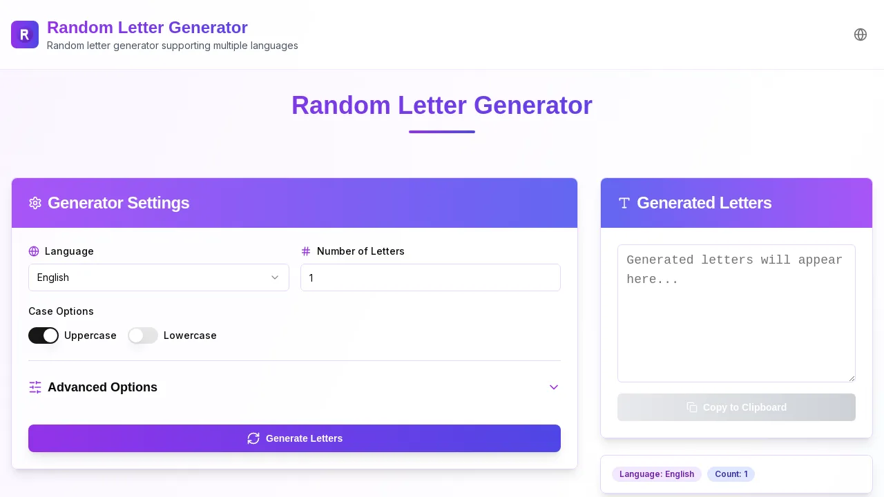 Random Letter Generator BY Multiple Languages