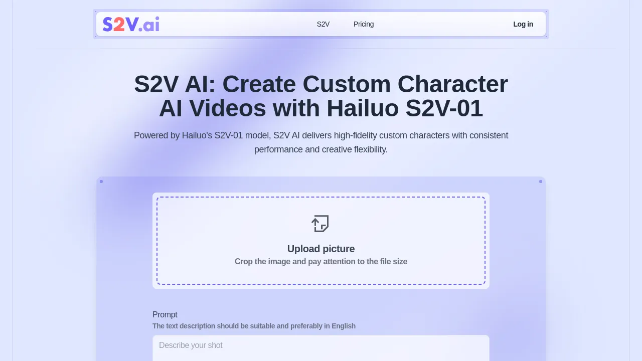 S2V AI: Create Custom Character AI Videos with Hailuo S2V-01 screenshot