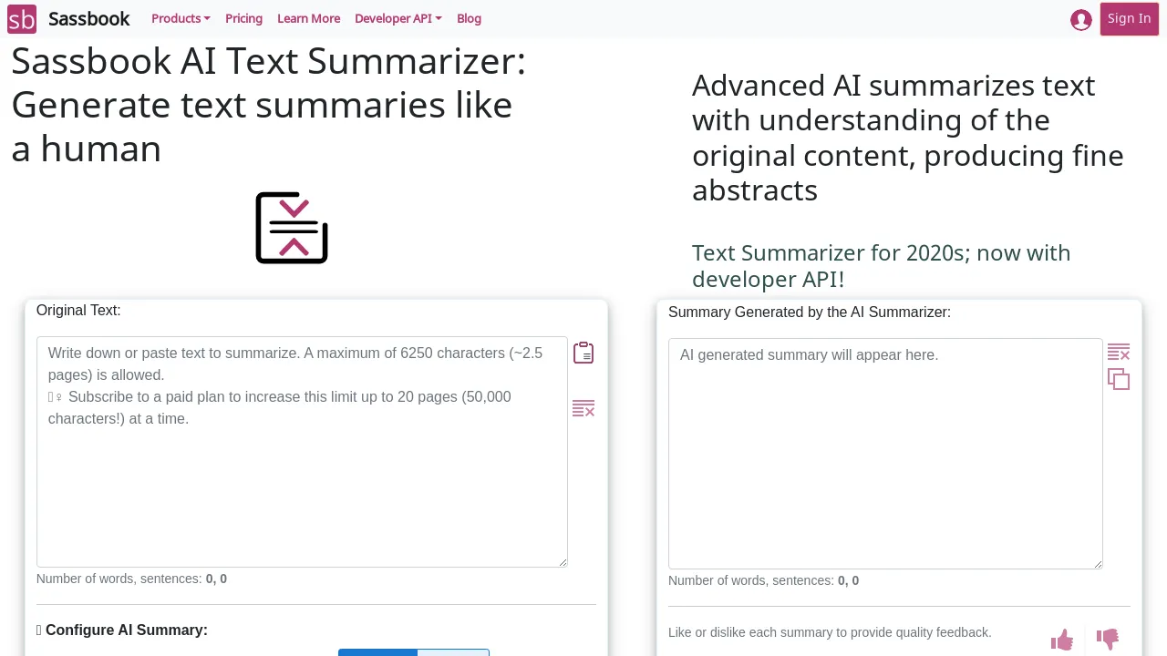 Sassbook AI Summarizer screenshot