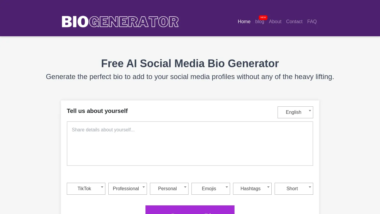 Social Media Bio Generator screenshot