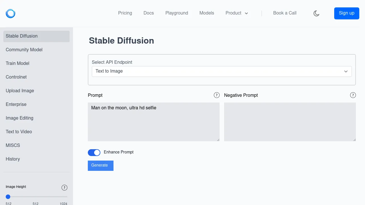 Stable Diffusion API screenshot