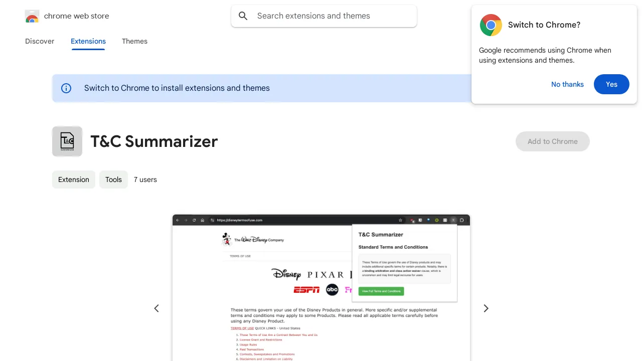 T&C Summarizer screenshot