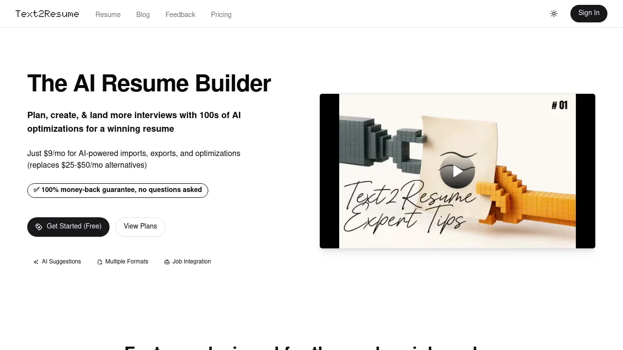 Text2Resume screenshot