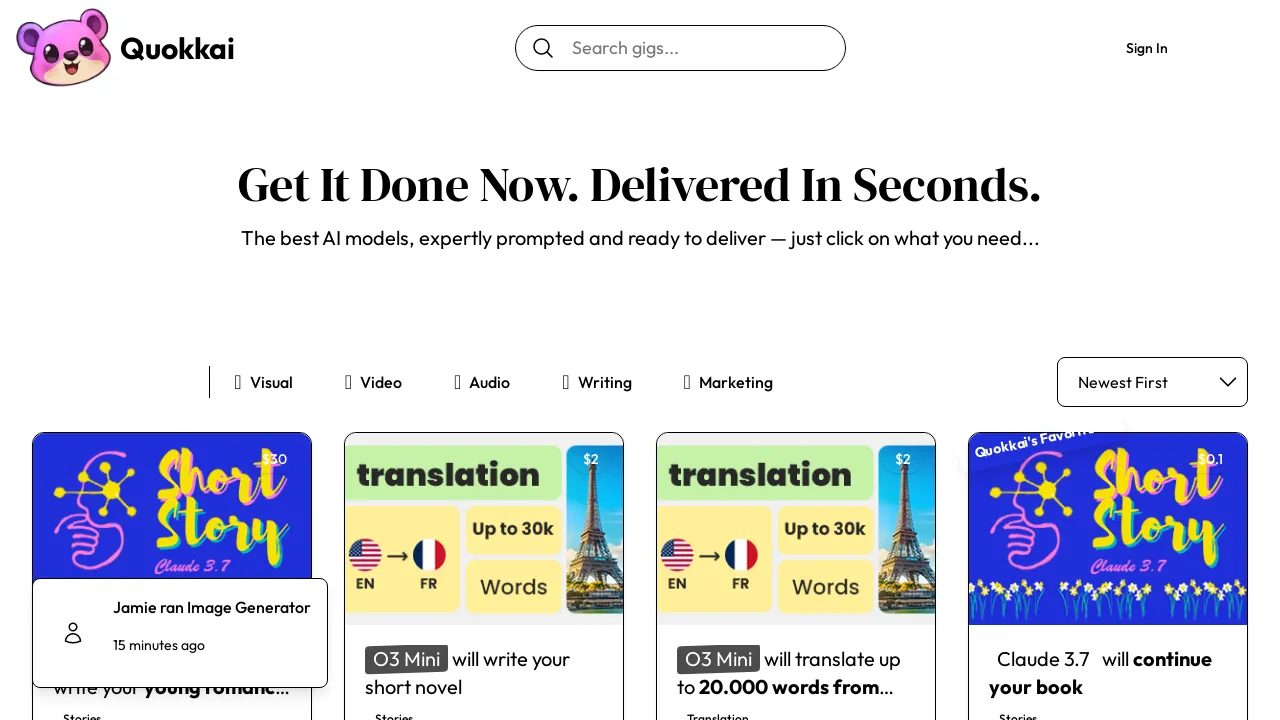 The AI Marketplace for Instant Results screenshot