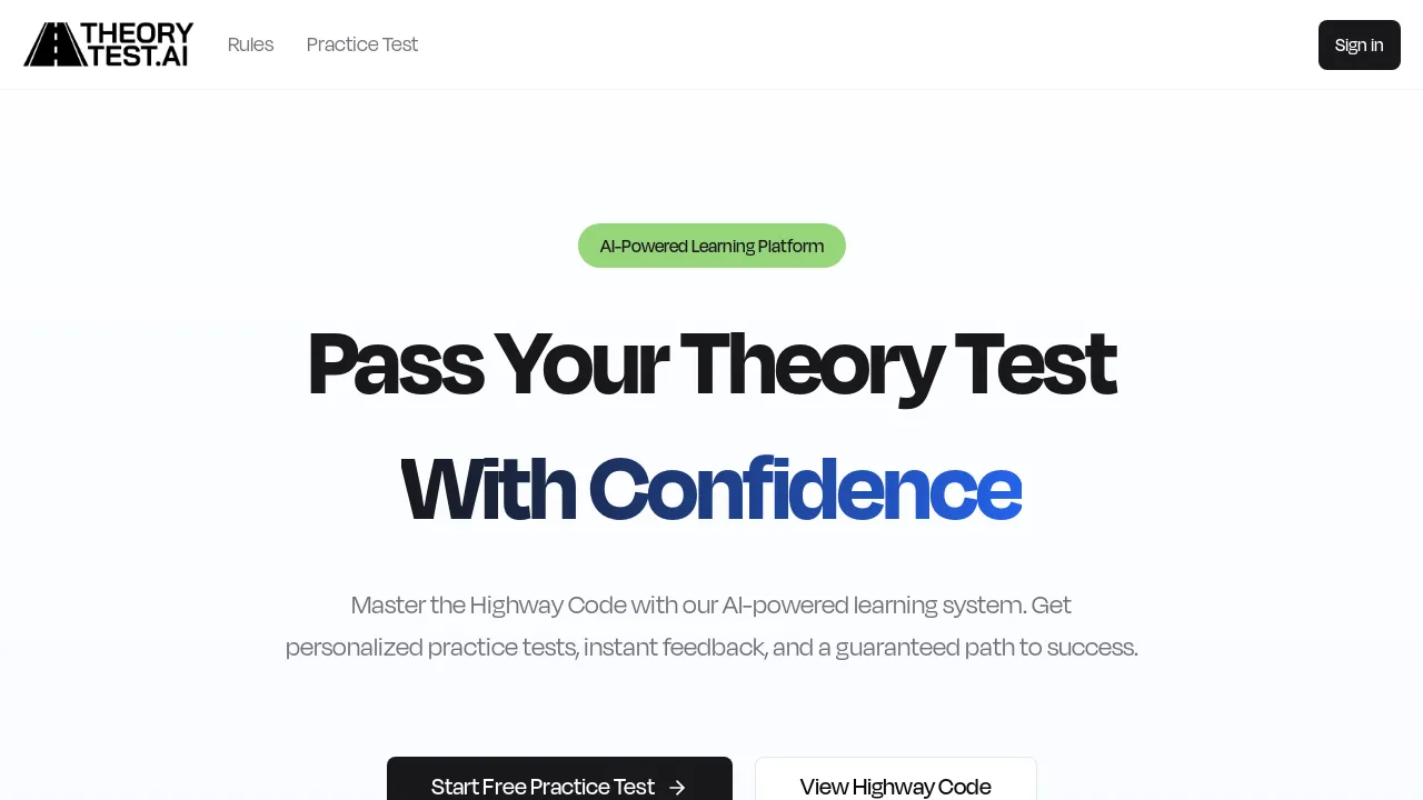 TheoryTestAI - AI-Powered Preparation for Guaranteed Results.
