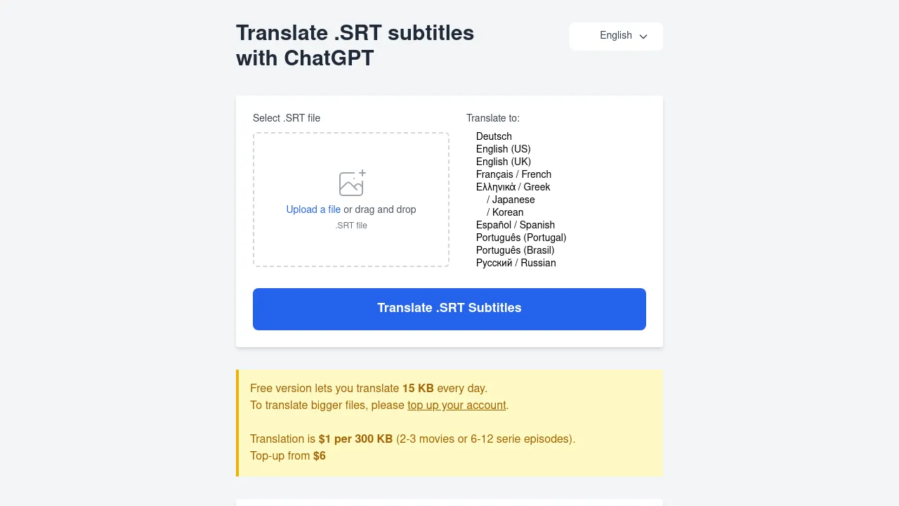 TranslateSRT.online screenshot