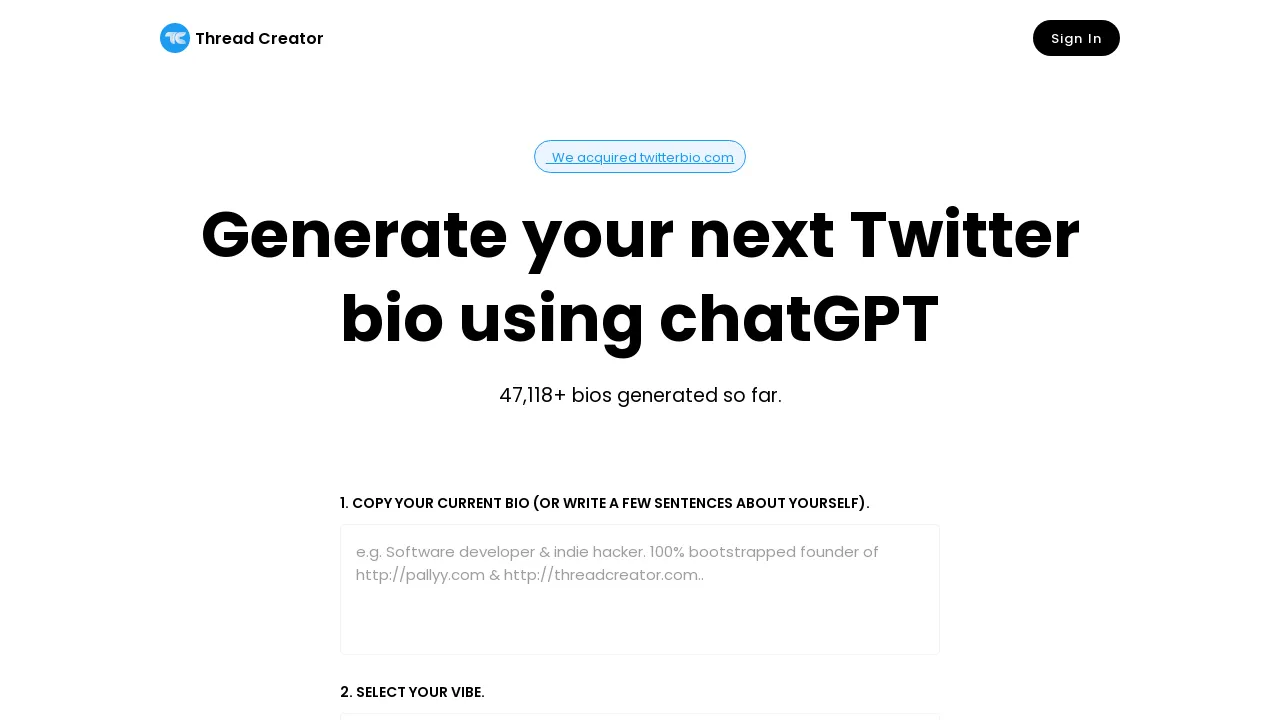 Twitter Bio Generator screenshot