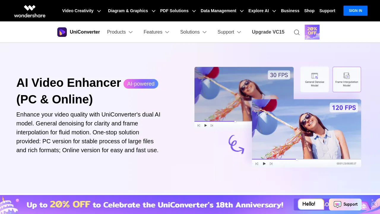 Uniconverter AI Video Enhancer screenshot