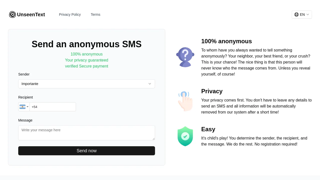 UnseenText —— Send an anonymous SMS