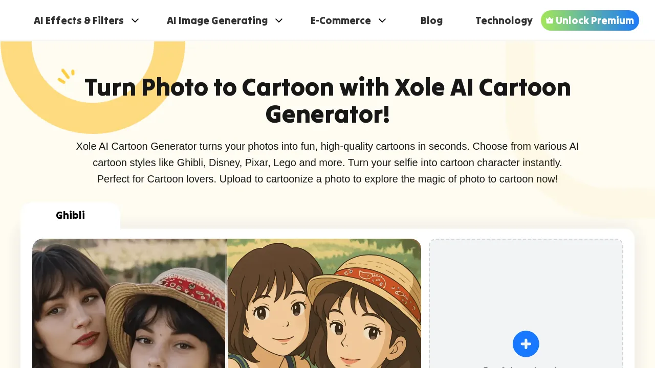 Xole AI Cartoon Generator - Turn Your Photo to Cartoon Online Instantly screenshot