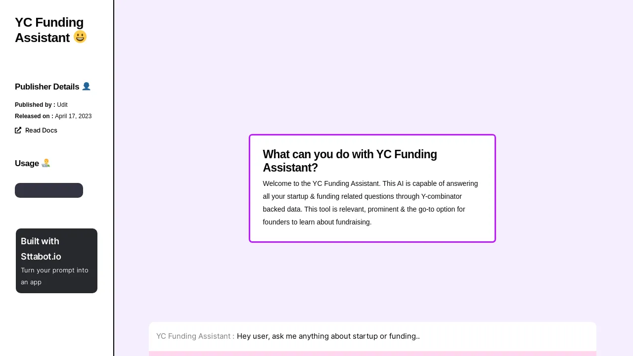 YC Funding Assistant screenshot