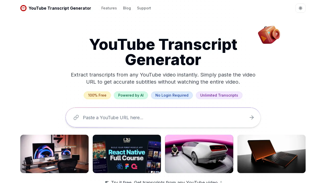 YouTube Transcript Generator screenshot