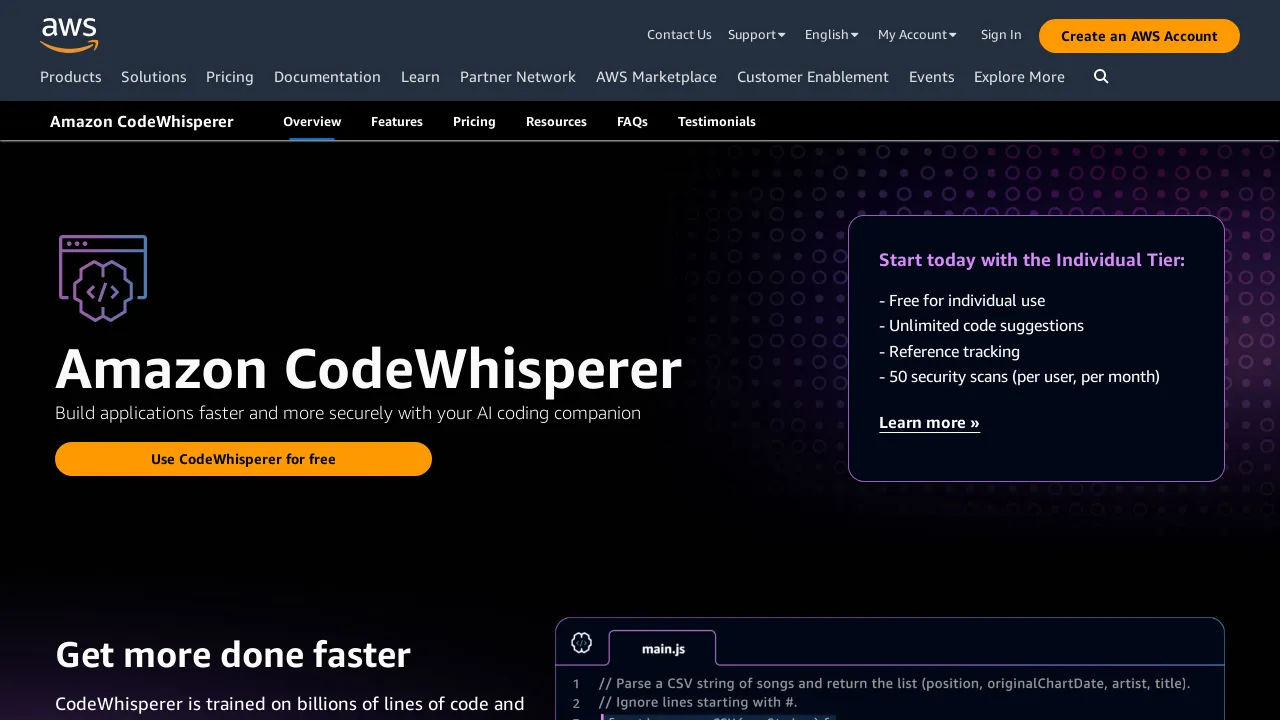 Amazon CodeWhisperer screenshot