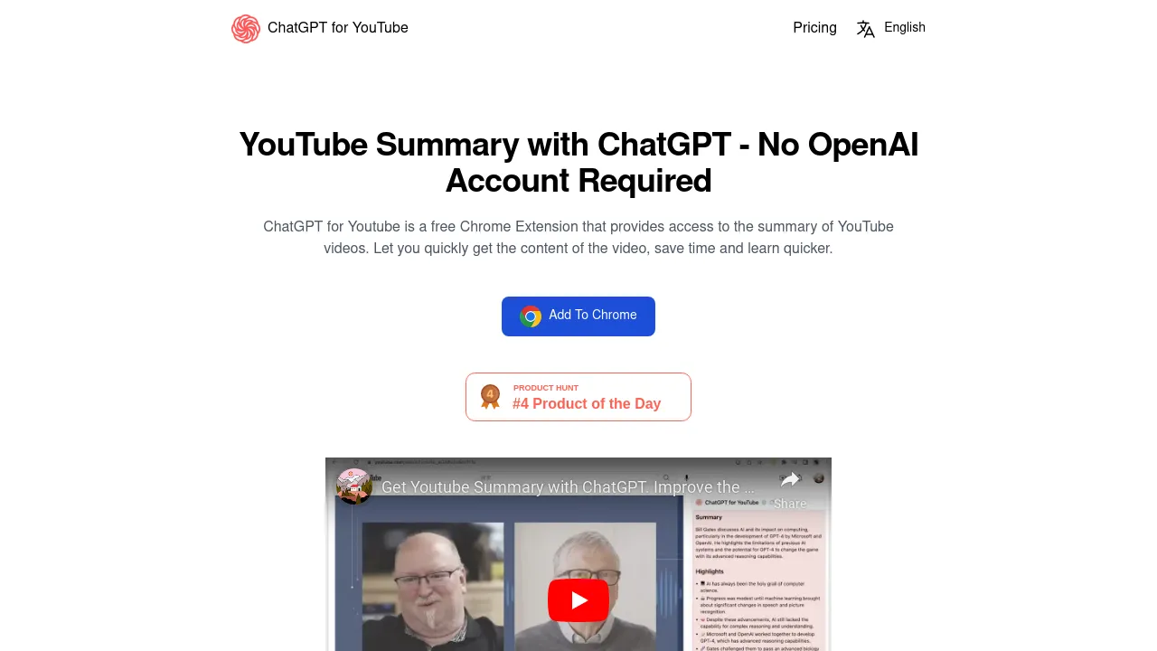 ChatGPT for Youtube screenshot