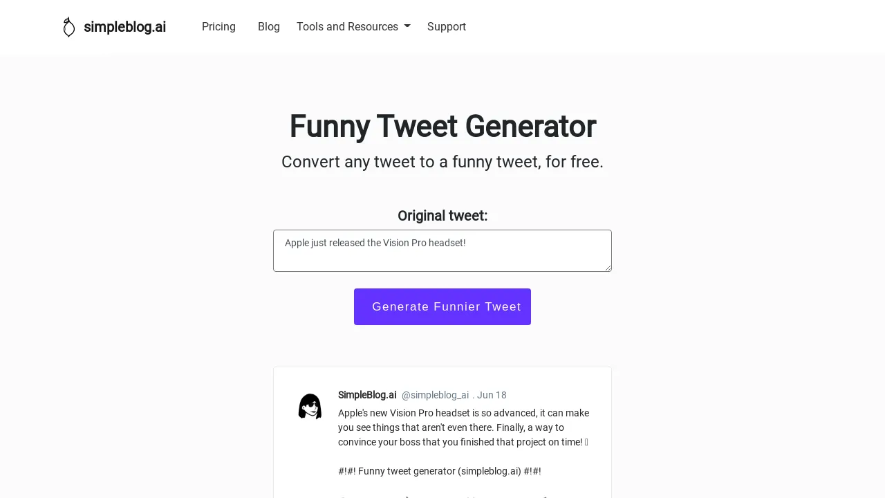 Witty Generator Funny tweet generator - BestofAI