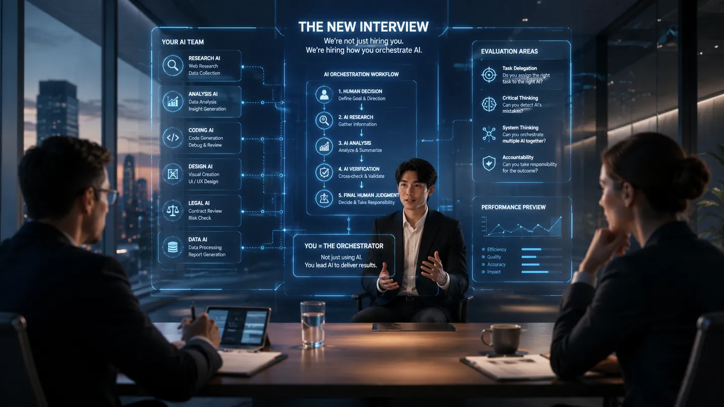 A new job interview evaluates whether a candidate can orchestrate a full AI team, not merely use one AI tool
