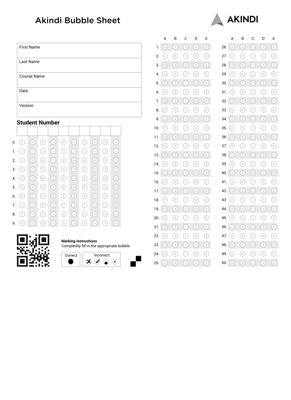 25 question gridable bubble sheet with letters