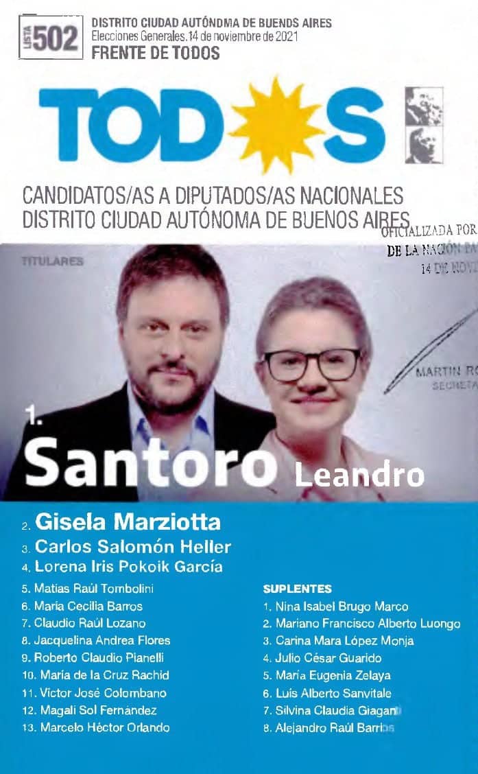 Cartel electoral del Frente de Todos con Santoro