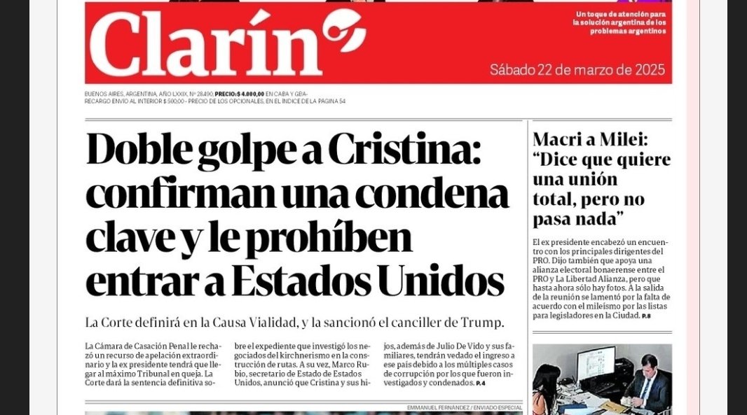 Portada de Clar&iacute;n sobre condena