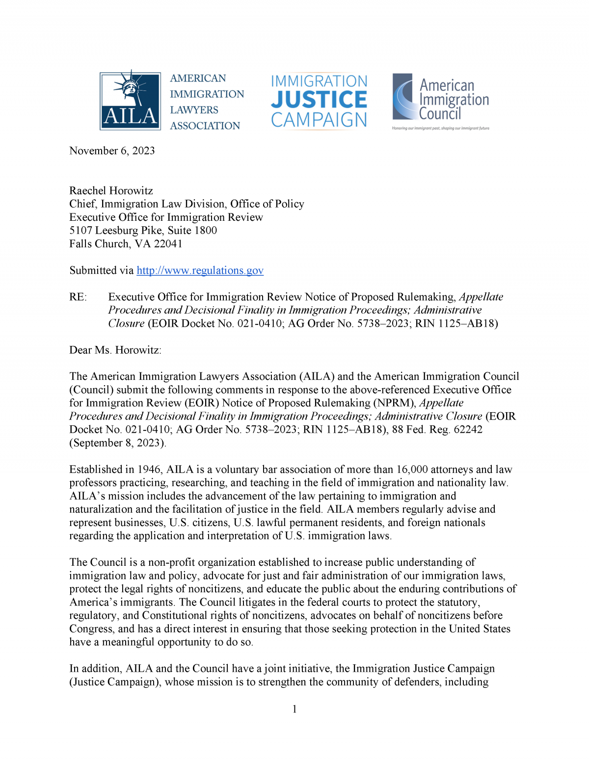 Carta de la AILA contra políticas de Trump